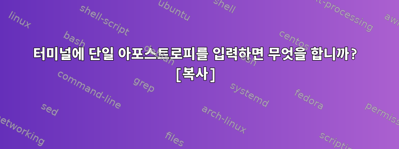 터미널에 단일 아포스트로피를 입력하면 무엇을 합니까? [복사]