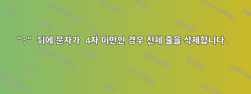 ":" 뒤에 문자가 4자 미만인 경우 전체 줄을 삭제합니다.