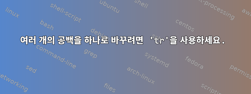 여러 개의 공백을 하나로 바꾸려면 'tr'을 사용하세요.