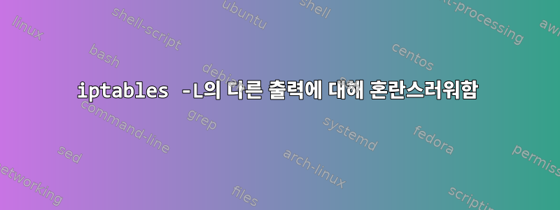 iptables -L의 다른 출력에 대해 혼란스러워함