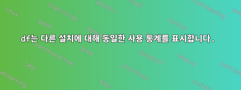 df는 다른 설치에 대해 동일한 사용 통계를 표시합니다.