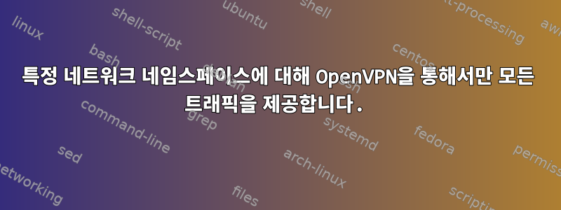 특정 네트워크 네임스페이스에 대해 OpenVPN을 통해서만 모든 트래픽을 제공합니다.