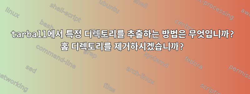 tarball에서 특정 디렉토리를 추출하는 방법은 무엇입니까? 홈 디렉토리를 제거하시겠습니까?