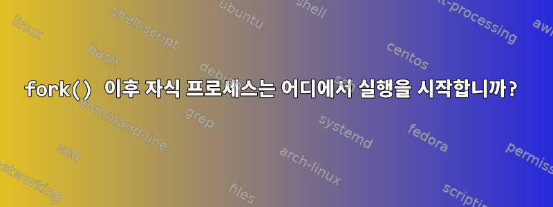 fork() 이후 자식 프로세스는 어디에서 실행을 시작합니까?