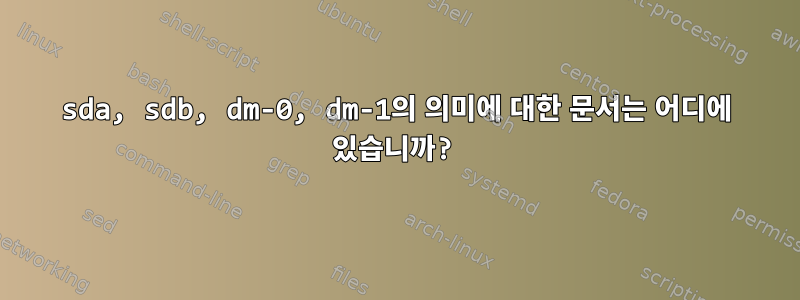 sda, sdb, dm-0, dm-1의 의미에 대한 문서는 어디에 있습니까?