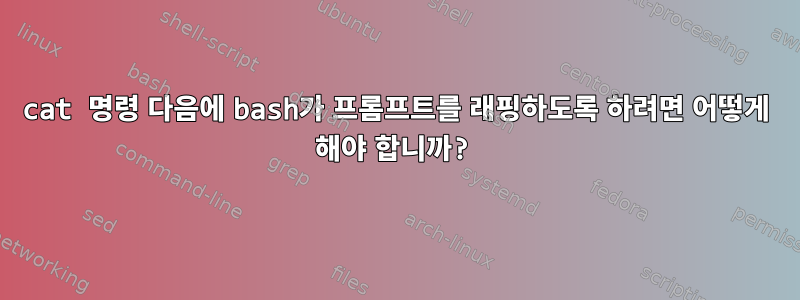 cat 명령 다음에 bash가 프롬프트를 래핑하도록 하려면 어떻게 해야 합니까?