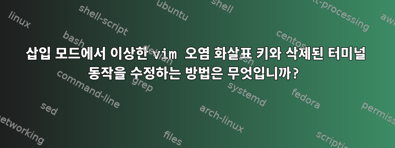 삽입 모드에서 이상한 vim 오염 화살표 키와 삭제된 터미널 동작을 수정하는 방법은 무엇입니까?