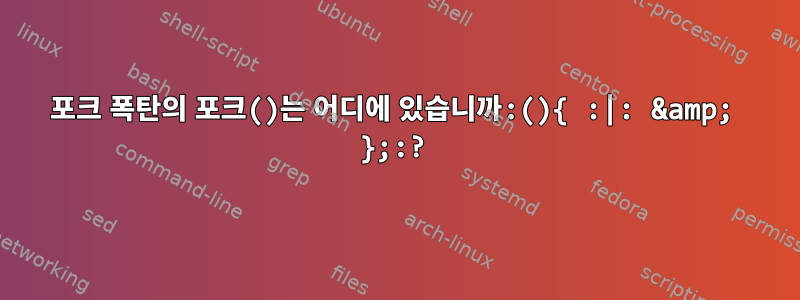 포크 폭탄의 포크()는 어디에 있습니까:(){ :|: &amp; };:?