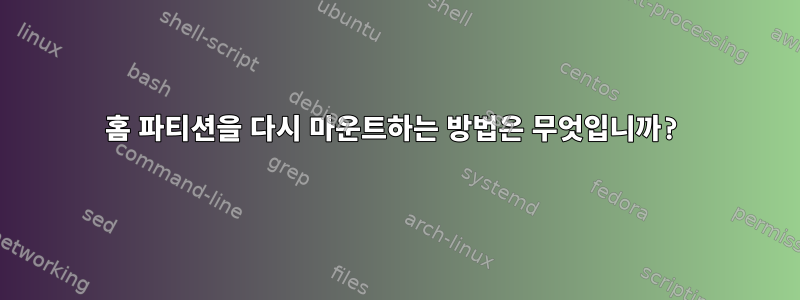 홈 파티션을 다시 마운트하는 방법은 무엇입니까?