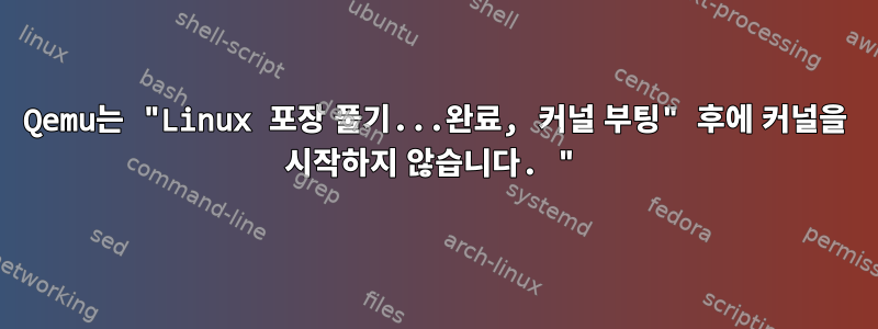 Qemu는 "Linux 포장 풀기...완료, 커널 부팅" 후에 커널을 시작하지 않습니다. "