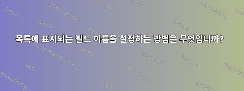 목록에 표시되는 필드 이름을 설정하는 방법은 무엇입니까?