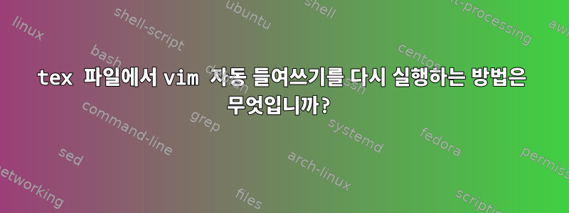 tex 파일에서 vim 자동 들여쓰기를 다시 실행하는 방법은 무엇입니까?