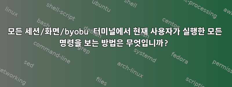 모든 세션/화면/byobu 터미널에서 현재 사용자가 실행한 모든 명령을 보는 방법은 무엇입니까?