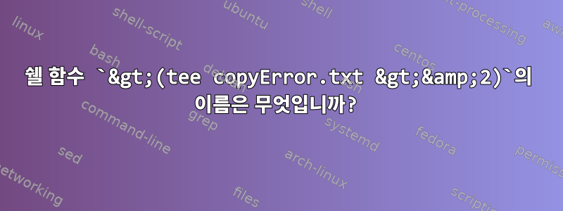 쉘 함수 `&gt;(tee copyError.txt &gt;&amp;2)`의 이름은 무엇입니까?