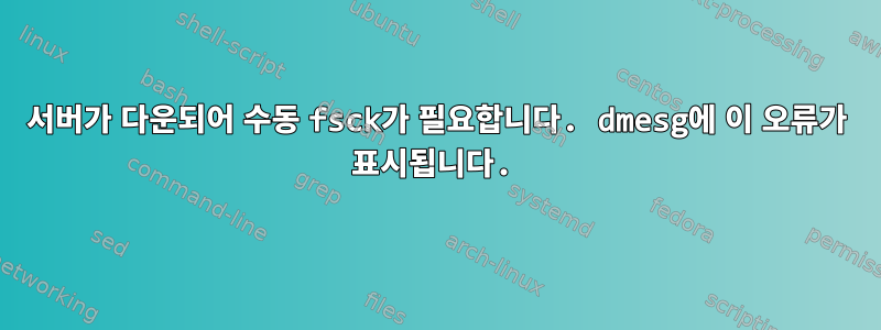 서버가 다운되어 수동 fsck가 필요합니다. dmesg에 이 오류가 표시됩니다.