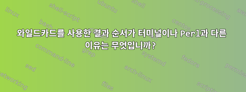 와일드카드를 사용한 결과 순서가 터미널이나 Perl과 다른 이유는 무엇입니까?