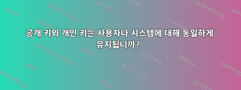 공개 키와 개인 키는 사용자나 시스템에 대해 동일하게 유지됩니까?