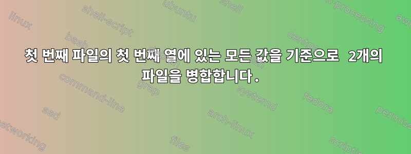 첫 번째 파일의 첫 번째 열에 있는 모든 값을 기준으로 2개의 파일을 병합합니다.