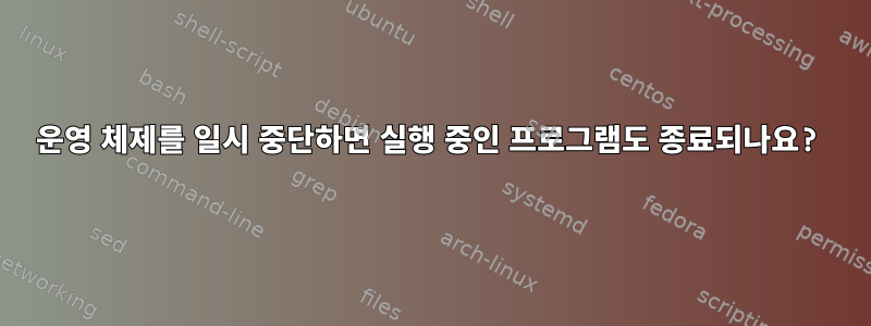 운영 체제를 일시 중단하면 실행 중인 프로그램도 종료되나요?