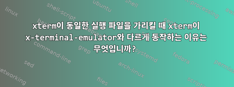 xterm이 동일한 실행 파일을 가리킬 때 xterm이 x-terminal-emulator와 다르게 동작하는 이유는 무엇입니까?