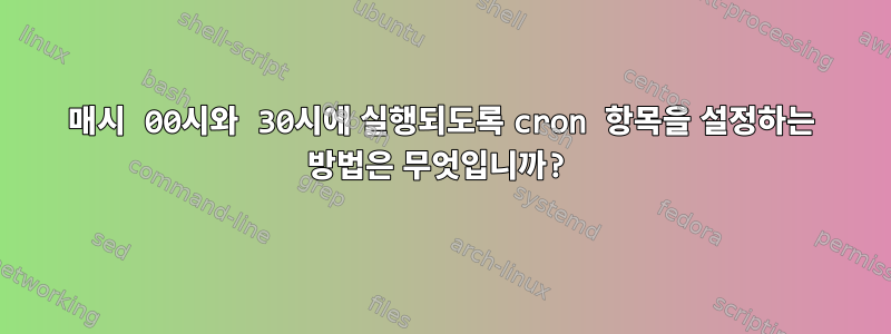 매시 00시와 30시에 실행되도록 cron 항목을 설정하는 방법은 무엇입니까?