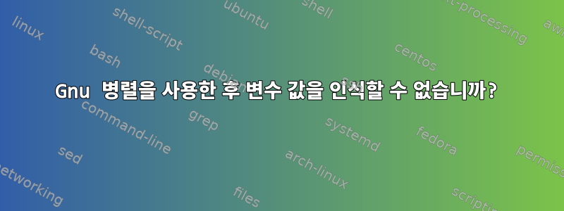 Gnu 병렬을 사용한 후 변수 값을 인식할 수 없습니까?