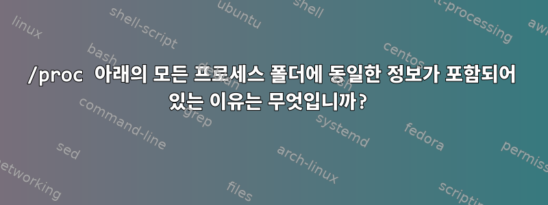 /proc 아래의 모든 프로세스 폴더에 동일한 정보가 포함되어 있는 이유는 무엇입니까?