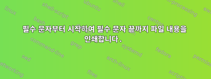 필수 문자부터 시작하여 필수 문자 끝까지 파일 내용을 인쇄합니다.