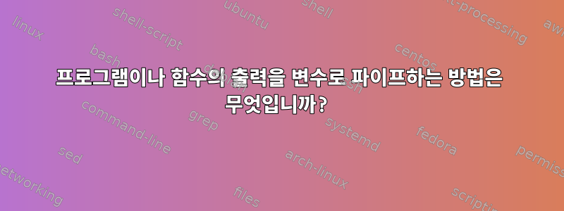 프로그램이나 함수의 출력을 변수로 파이프하는 방법은 무엇입니까?