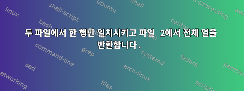 두 파일에서 한 행만 일치시키고 파일 2에서 전체 열을 반환합니다.