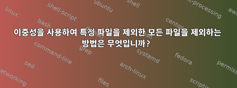 이중성을 사용하여 특정 파일을 제외한 모든 파일을 제외하는 방법은 무엇입니까?