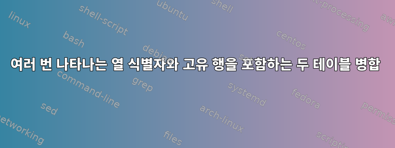 여러 번 나타나는 열 식별자와 고유 행을 포함하는 두 테이블 병합