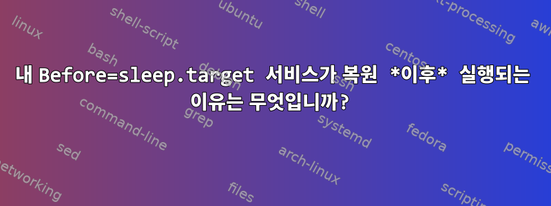 내 Before=sleep.target 서비스가 복원 *이후* 실행되는 이유는 무엇입니까?