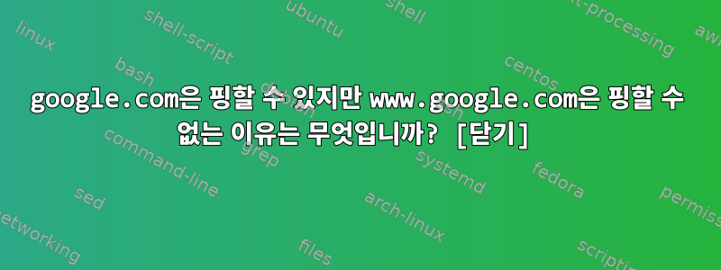 google.com은 핑할 수 있지만 www.google.com은 핑할 수 없는 이유는 무엇입니까? [닫기]