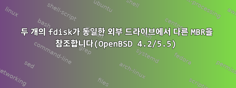 두 개의 fdisk가 동일한 외부 드라이브에서 다른 MBR을 참조합니다(OpenBSD 4.2/5.5)