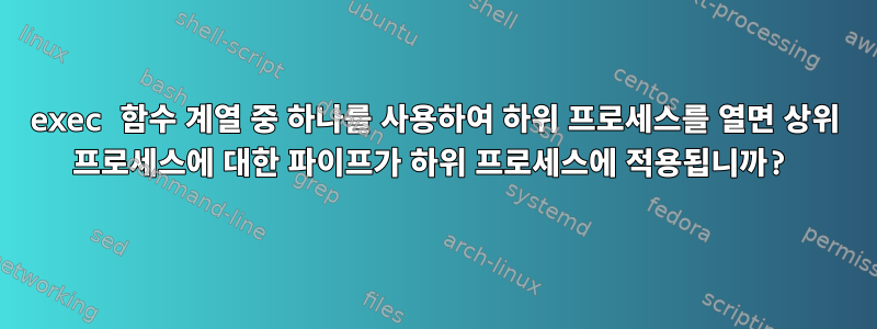 exec 함수 계열 중 하나를 사용하여 하위 프로세스를 열면 상위 프로세스에 대한 파이프가 하위 프로세스에 적용됩니까?