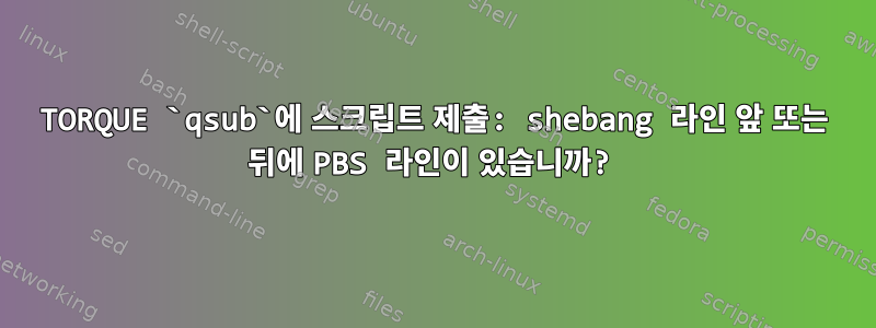 TORQUE `qsub`에 스크립트 제출: shebang 라인 앞 또는 뒤에 PBS 라인이 있습니까?