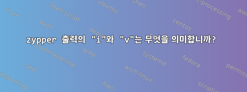 zypper 출력의 "i"와 "v"는 무엇을 의미합니까?