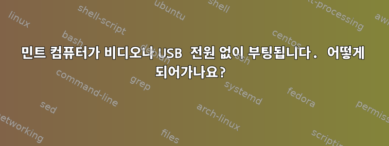 민트 컴퓨터가 비디오나 USB 전원 없이 부팅됩니다. 어떻게 되어가나요?