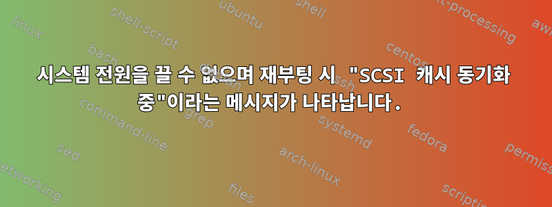 시스템 전원을 끌 수 없으며 재부팅 시 "SCSI 캐시 동기화 중"이라는 메시지가 나타납니다.