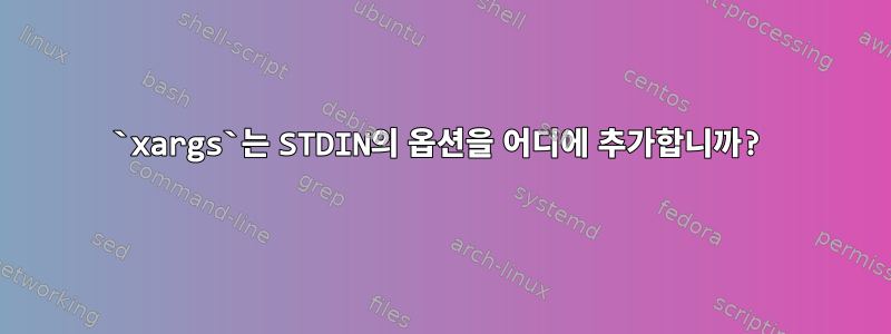 `xargs`는 STDIN의 옵션을 어디에 추가합니까?