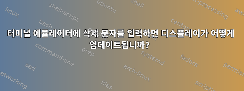 터미널 에뮬레이터에 삭제 문자를 입력하면 디스플레이가 어떻게 업데이트됩니까?