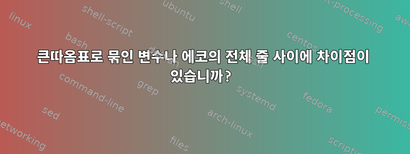 큰따옴표로 묶인 변수나 에코의 전체 줄 사이에 차이점이 있습니까?