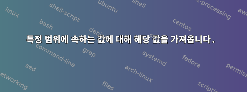 특정 범위에 속하는 값에 대해 해당 값을 가져옵니다.