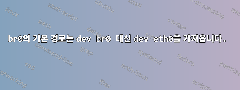 br0의 기본 경로는 dev br0 대신 dev eth0을 가져옵니다.