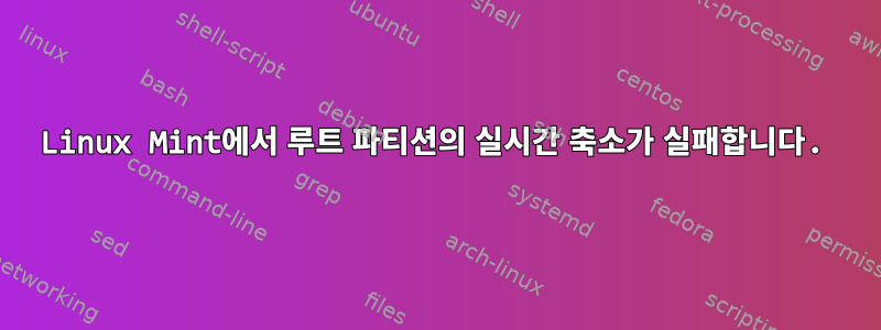 Linux Mint에서 루트 파티션의 실시간 축소가 실패합니다.