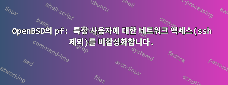 OpenBSD의 pf: 특정 사용자에 대한 네트워크 액세스(ssh 제외)를 비활성화합니다.