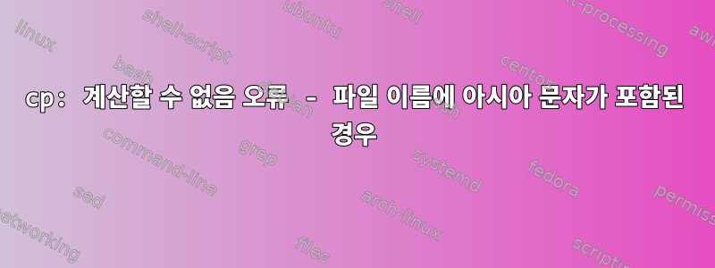 cp: 계산할 수 없음 오류 - 파일 이름에 아시아 문자가 포함된 경우