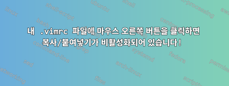 내 .vimrc 파일에 마우스 오른쪽 버튼을 클릭하면 복사/붙여넣기가 비활성화되어 있습니다!